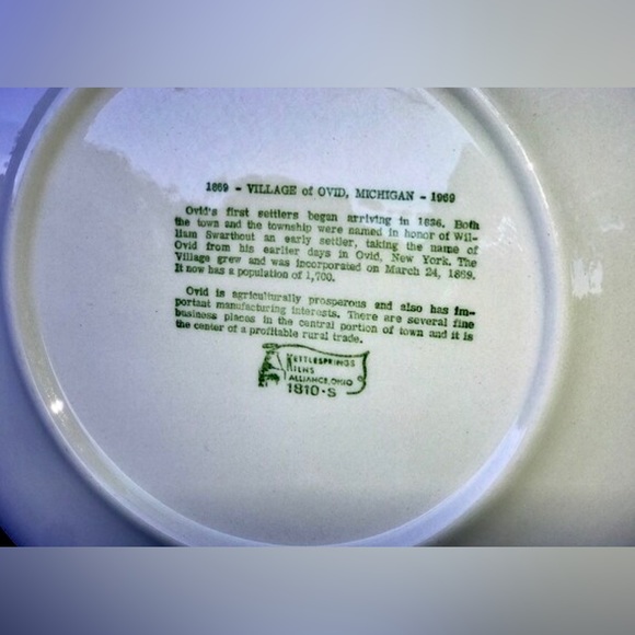 Vintage 1869 1969 Centennial OVID MICHIGAN KETTLESPRINGS Kilns Dinner Plate - Picture 3 of 9
